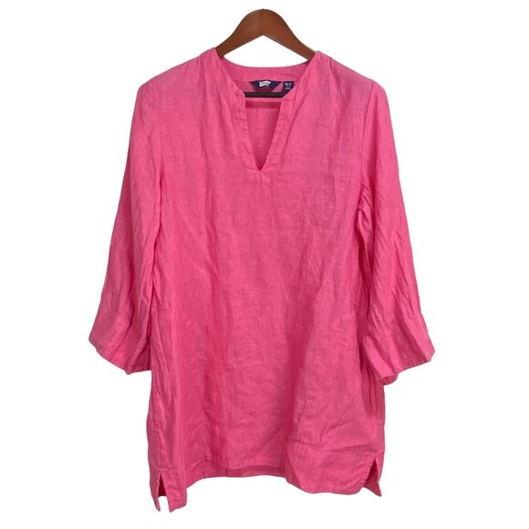 Lands' End Women's Pink Tunic Top M/T 3/4 Sleeve V-Neck Casual Comfortable Linen - Picture 2 of 10